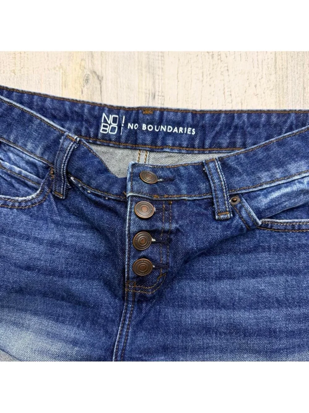 No Boundaries Women's Dark Blue High-Rise Button-Fly Jeans